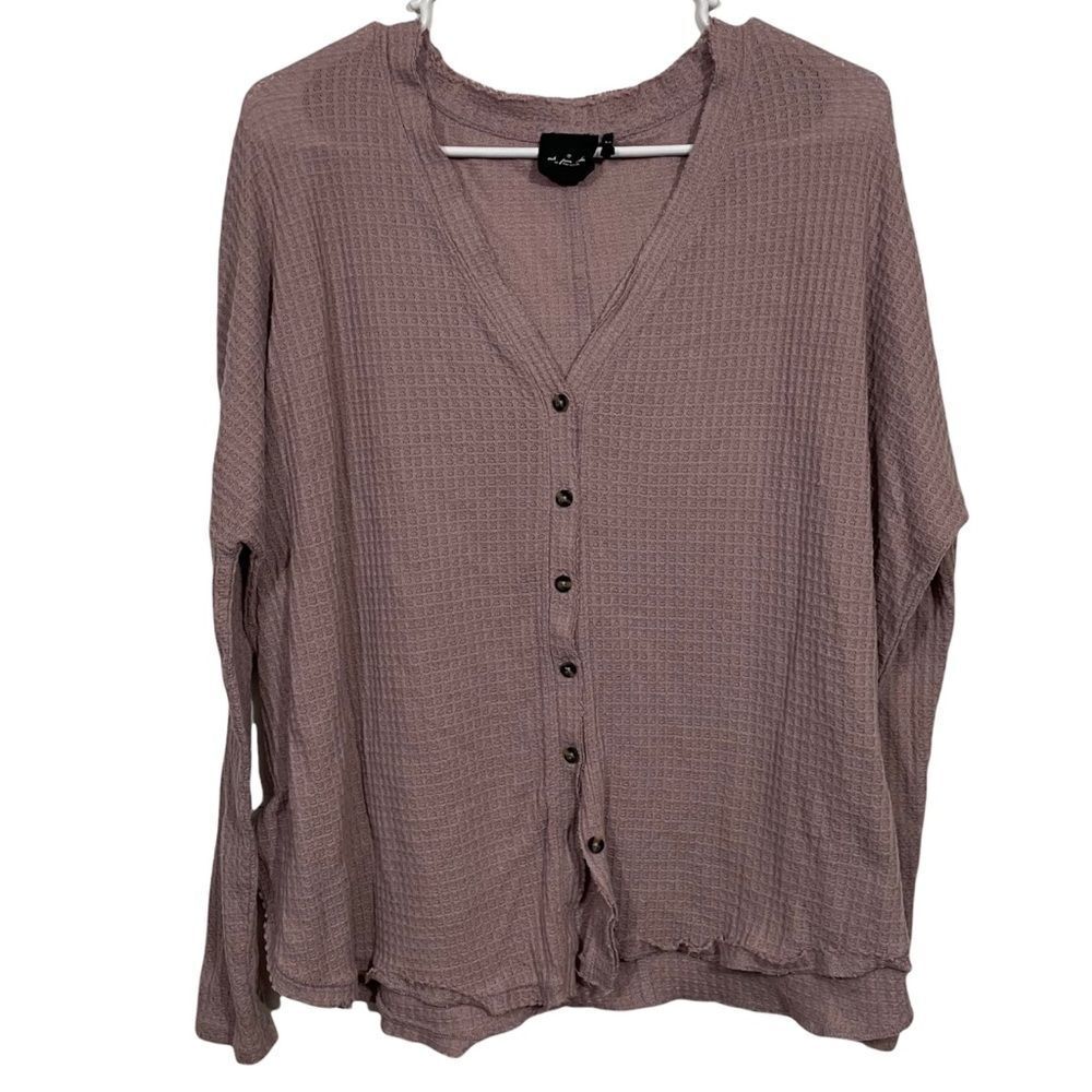 Urban Outfitters Mauve Distressed V-Neck Oversized Sweater
